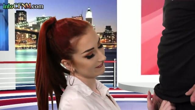 CFNM tv hostess cocksucking news anchor