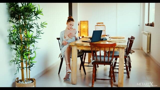 Gorgeous Redhead Takes A Break From Work To Masturbate - Laura Lit Met ArtX